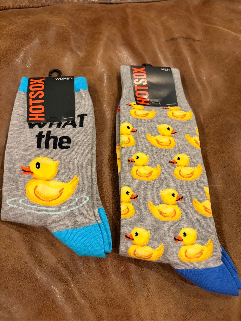 Hot Sox Gray Crew Socks with Yellow Duck Pattern - Men & Women